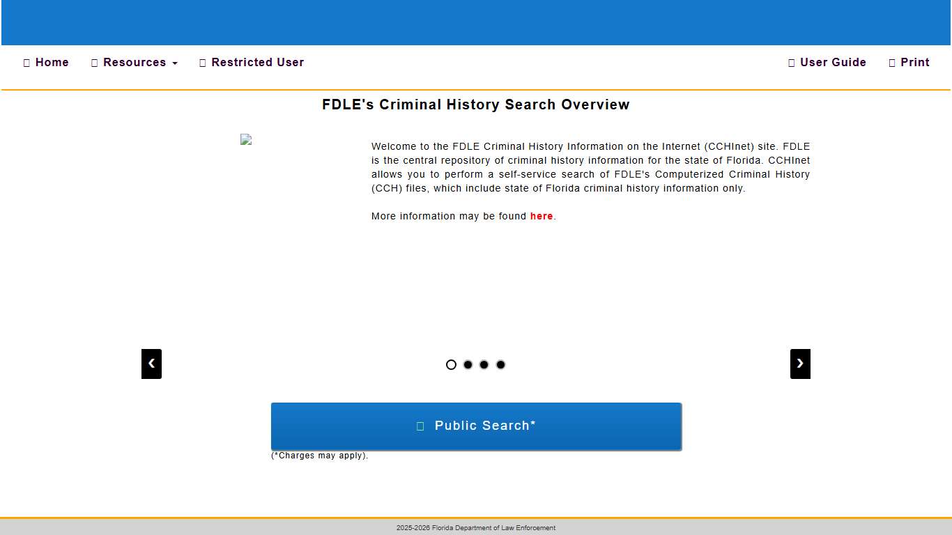 FDLE Criminal History Information on the Internet: Home Page